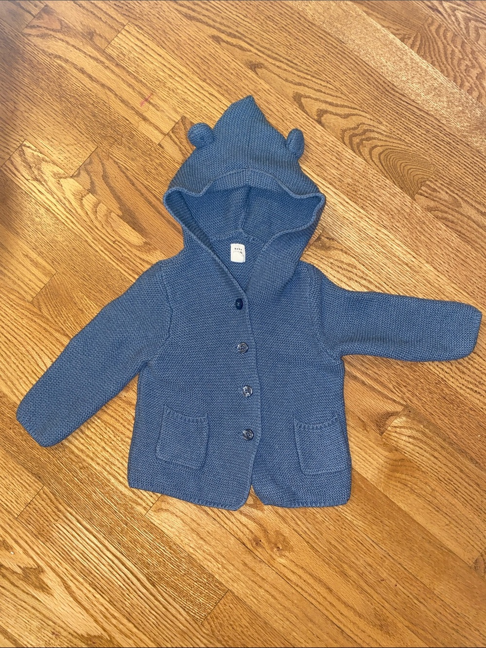 BabyGap Blue Knit Sweater Buttoned /  Teddy Ears Hood  / 12-18 Months